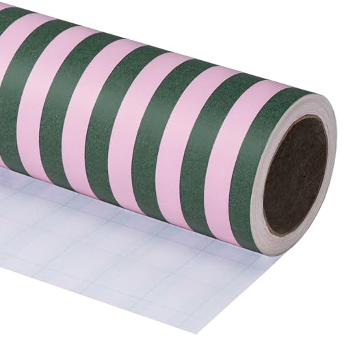 Kraft Green and Pink Stripe Wrapping Paper Mini Roll V11035