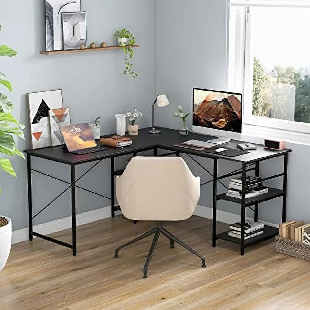 L-Shaped Convertible Computer Desk with 4-Tier Shelves W88728