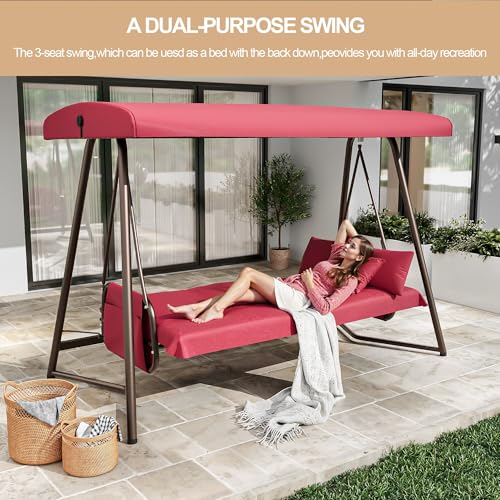 Oversized Outdoor Porch Swing with Adjustable Backrest Canopy I72621