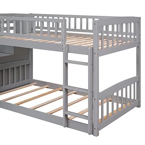 Twin Size Wood Loft Bed with Slide and Storage Shelves Q270053