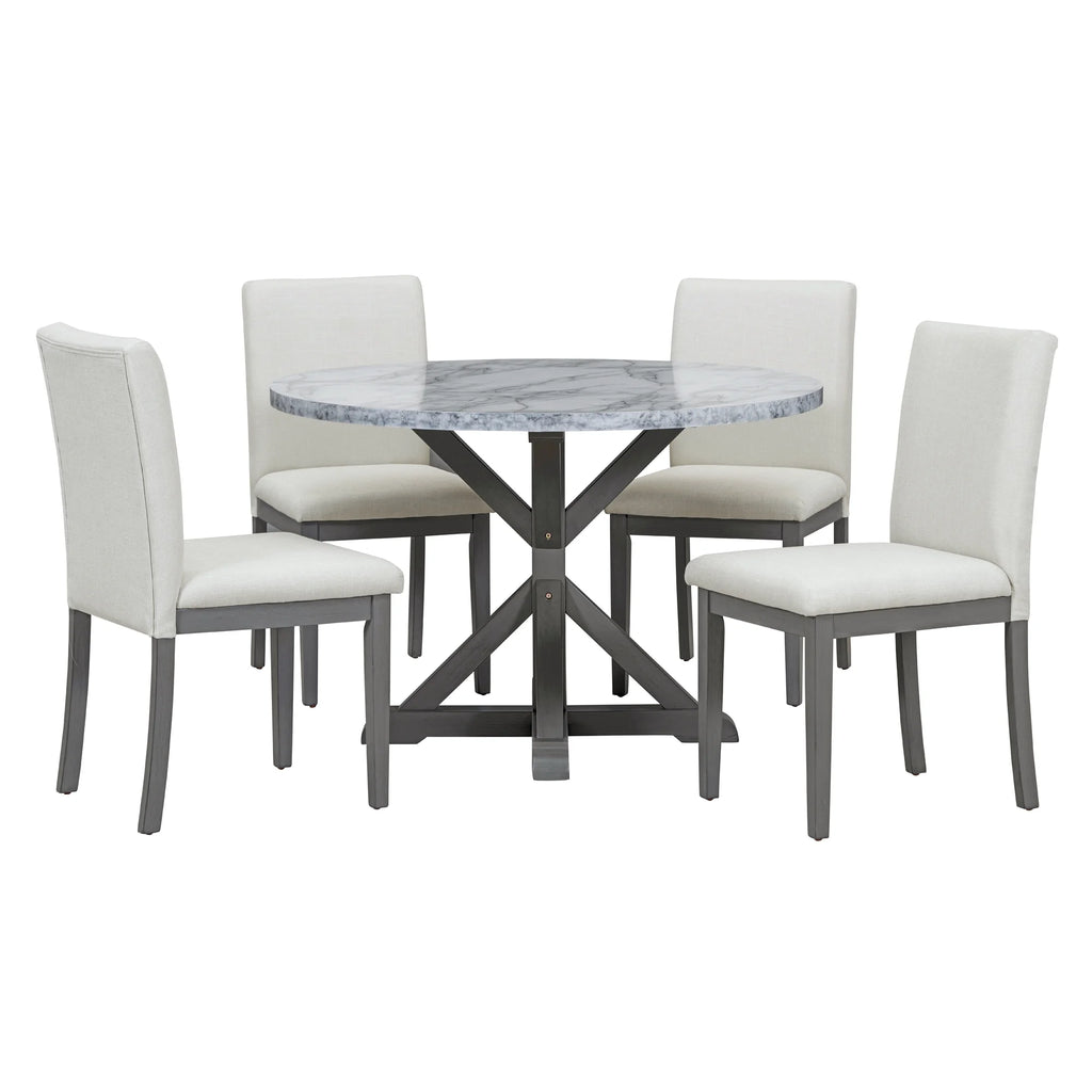 5 Piece Round Dining Table Set with Cushioned Chairs N659236