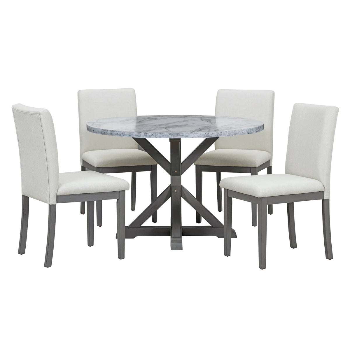5 Piece Round Dining Table Set with Cushioned Chairs N659236