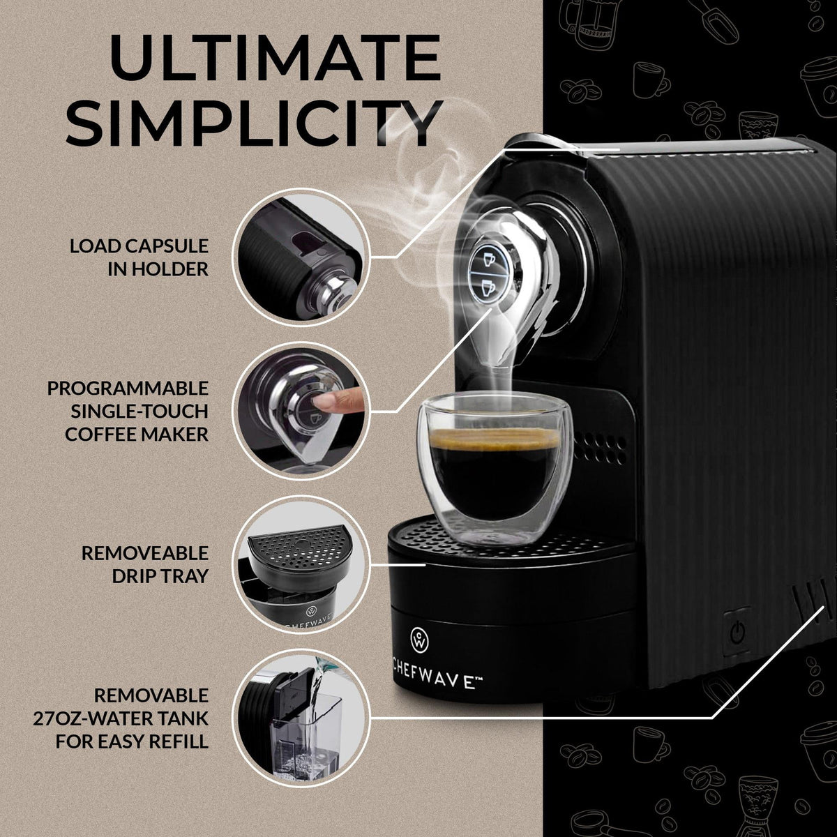 Espresso Machine for Nespresso Capsules with Holder and Cups D25741