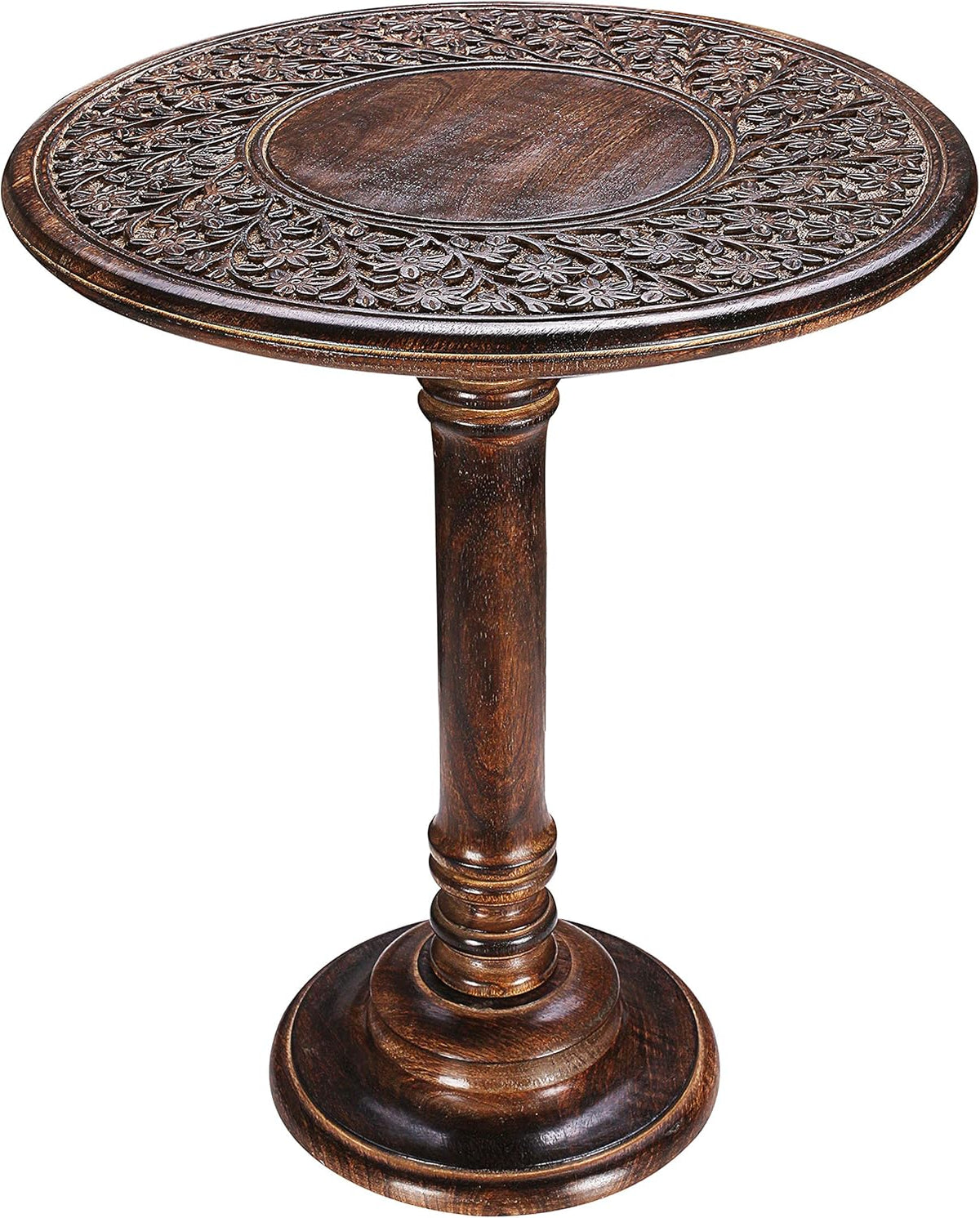 Solid Wood Hand Carved Octagonal Accent Table 15 Inch H198