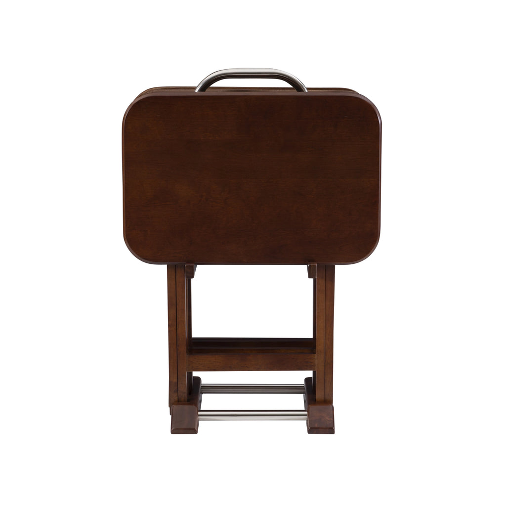 Folding Tray Table Set with Stand, 5 Pieces, Dark Cherry and White H256