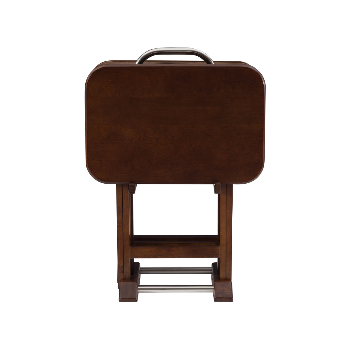 Folding Tray Table Set with Stand, 5 Pieces, Dark Cherry and White H256