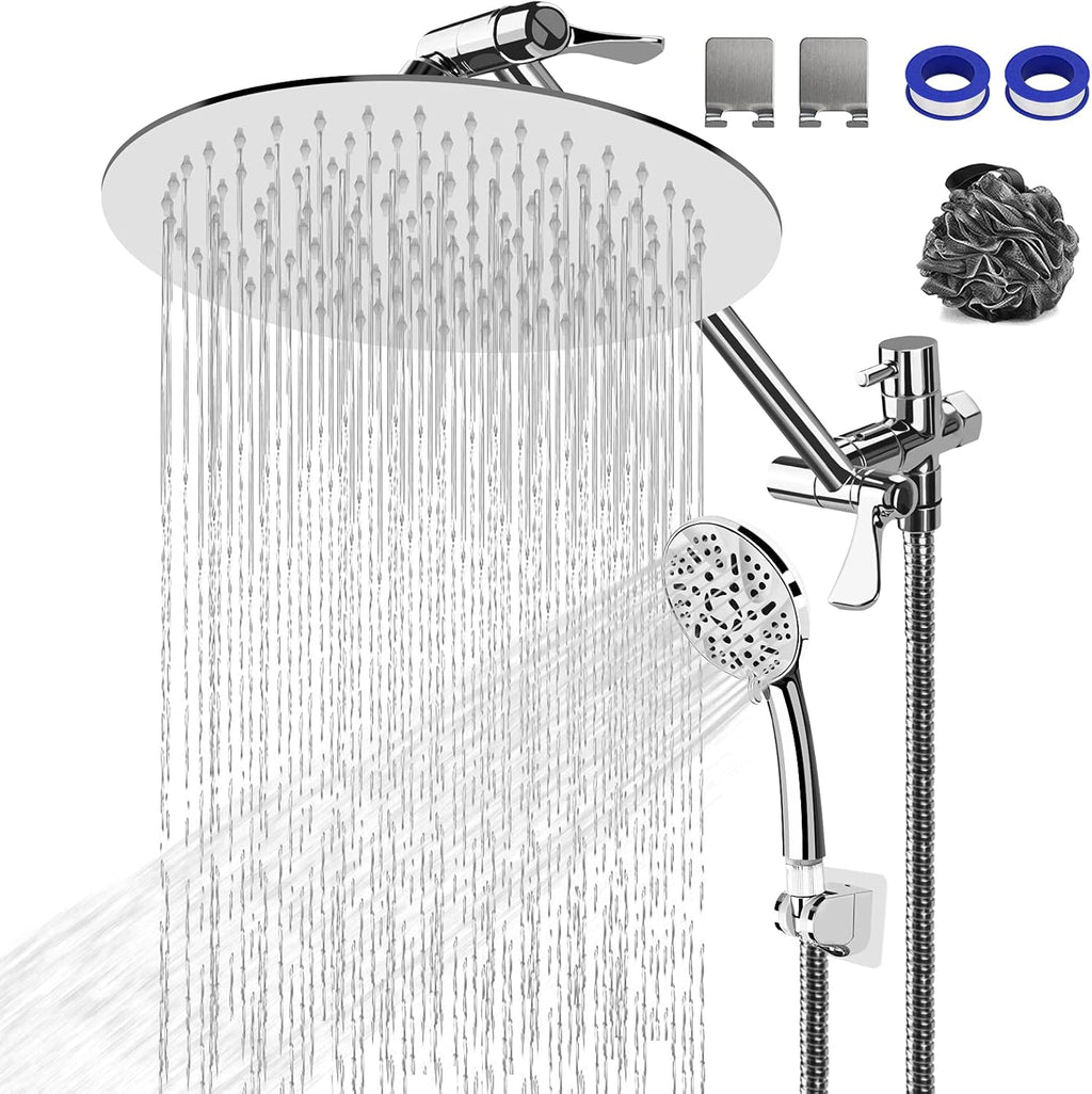 10" Rainfall Shower Head and 9-Setting High Pressure Handheld Shower Heads Combo, Dual ShowerHead with 11" Adjustable Extension Arm and 60" Stainless Hose K897339