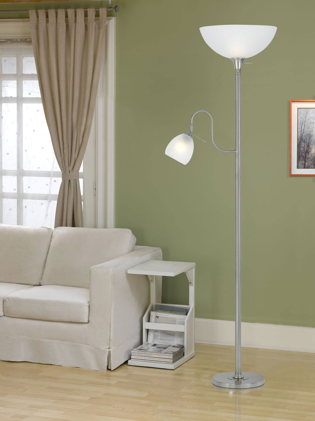 Brushed Steel Torchiere with Reading Lamp T19074