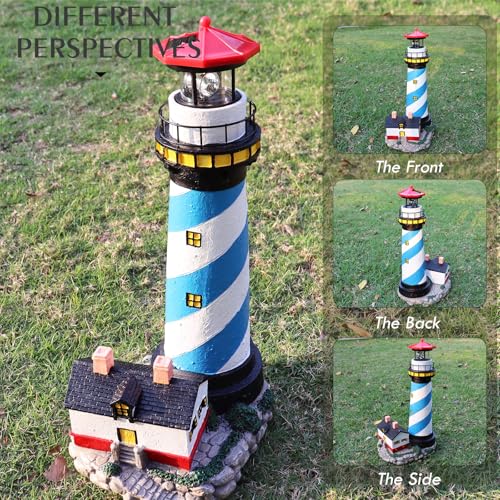 18" Solar Lighthouse with Rotating Beacon, Waterproof Outdoor Garden Decor (Black) X325