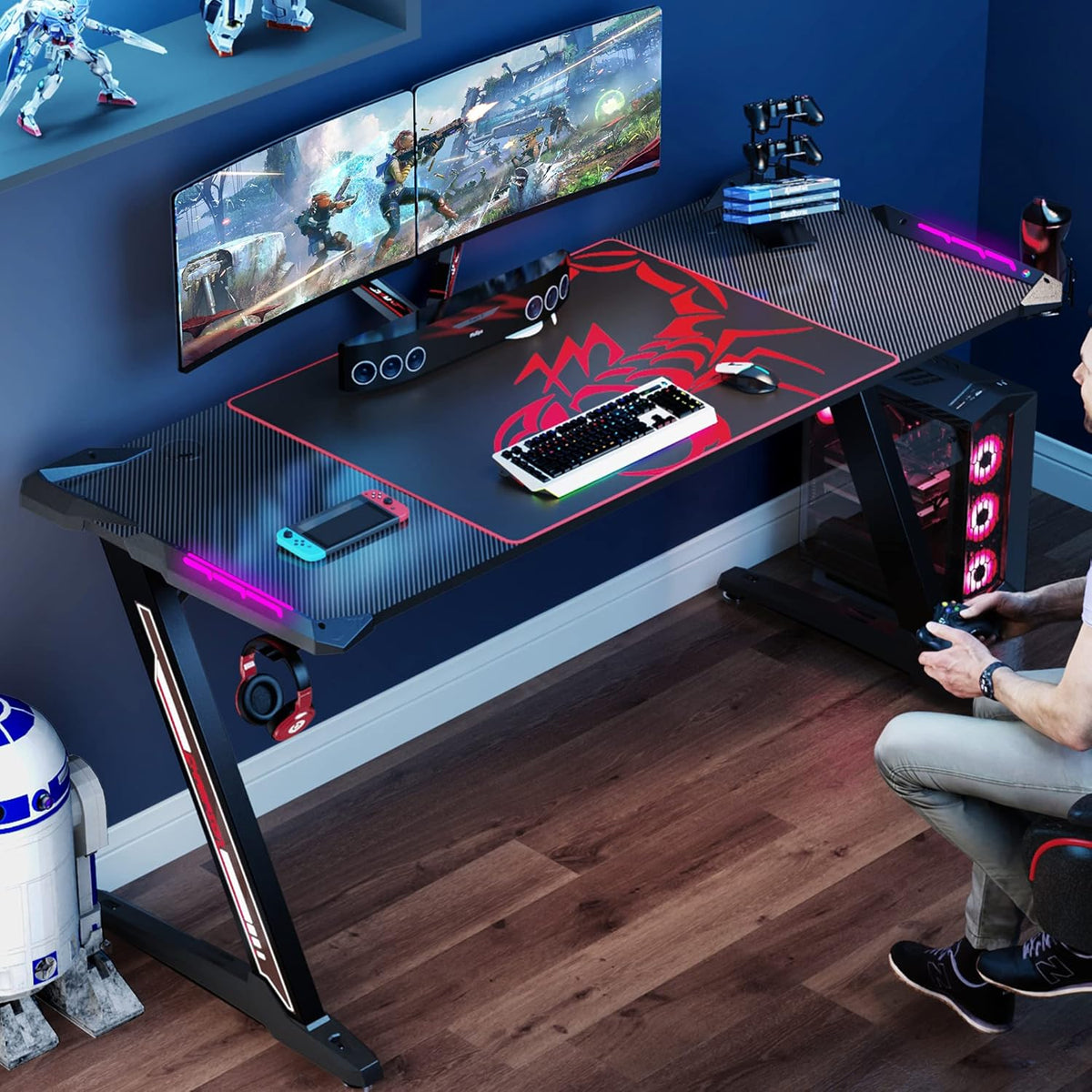 60 inch Z Shaped Gaming Desk with RGB LED Lights I62968