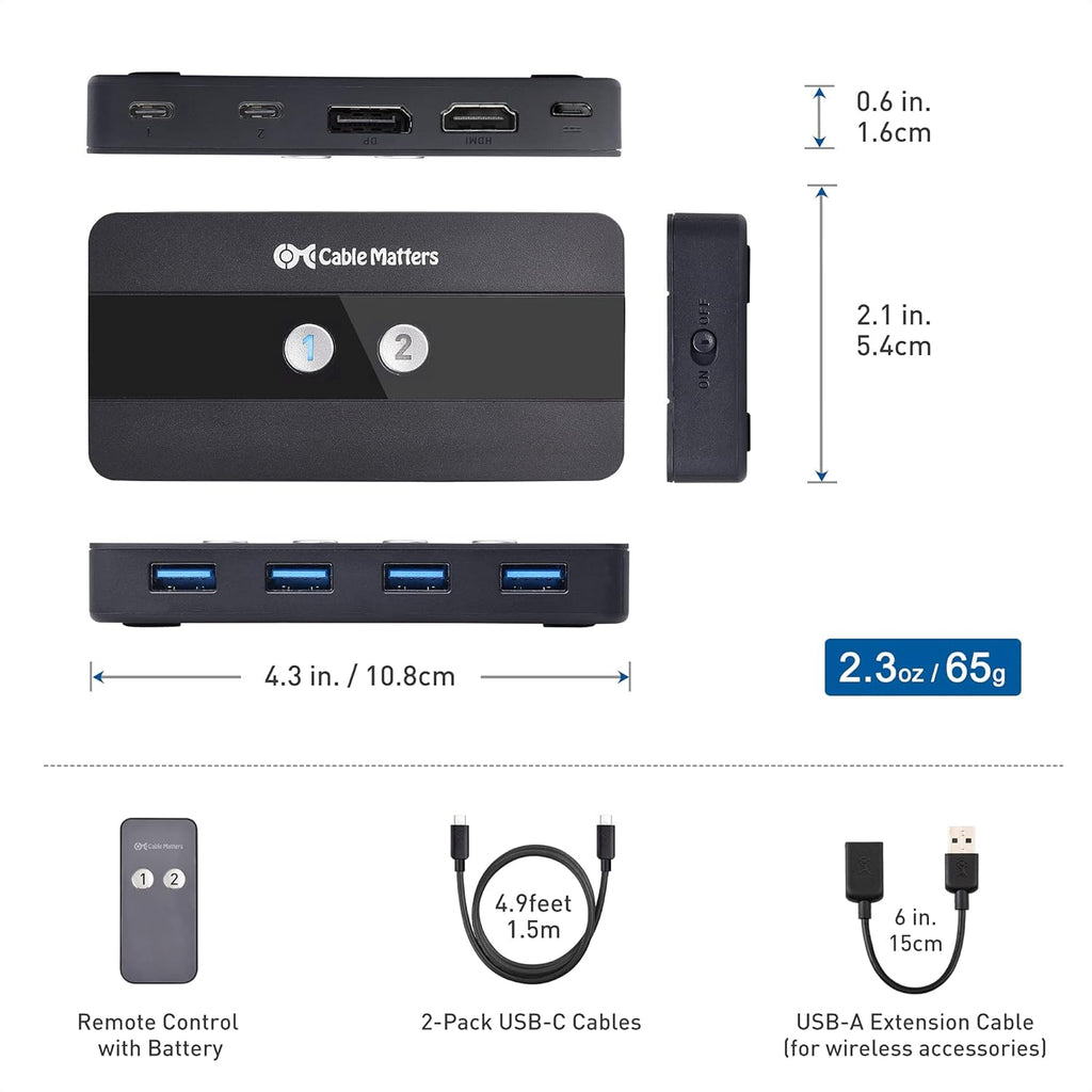 Dual 4K 60Hz USB C KVM Switch with HDMI, DisplayPort & 4x USB 3.0 Q846291