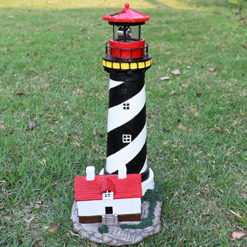 18" Solar Lighthouse with Rotating Beacon, Waterproof Outdoor Garden Decor (Black) X325