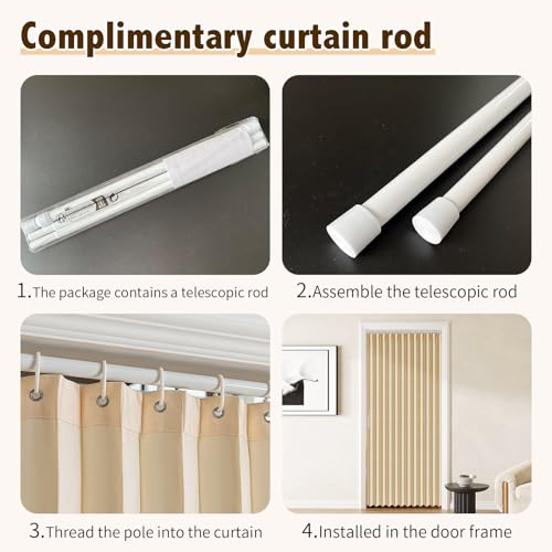 Magnetic Pleated Folding Door Curtain (Brown, 42" W x 78" L) with Rod A5700
