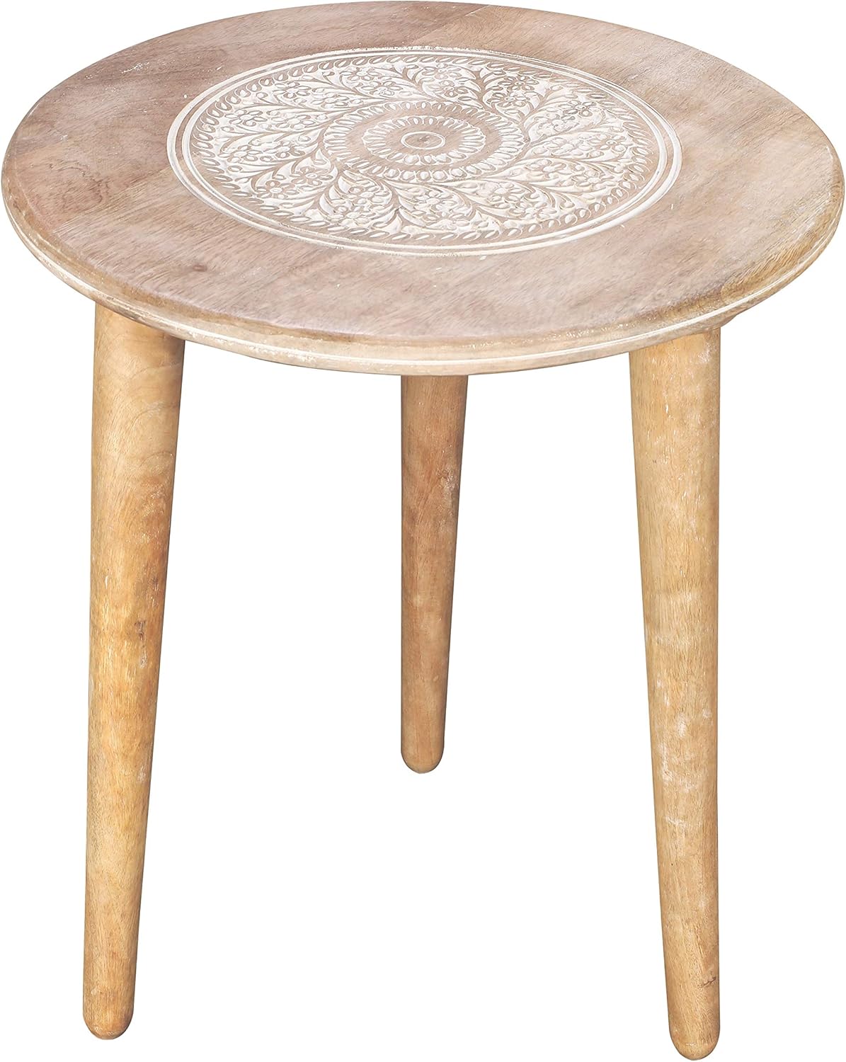 Solid Wood Hand Carved Octagonal Accent Table 15 Inch H198