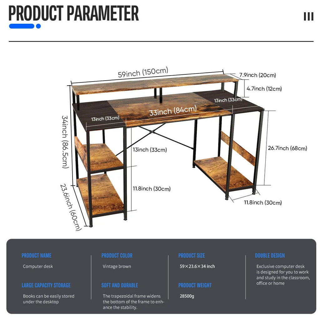 Computer Desk with Monitor Stand & Shelves Z547