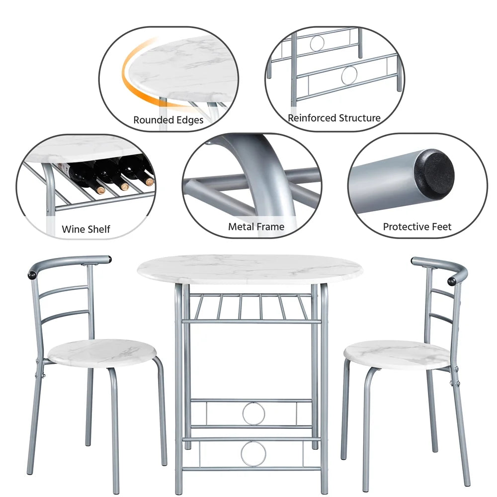 3 Piece Round Dining Table Set with Steel Legs R77550