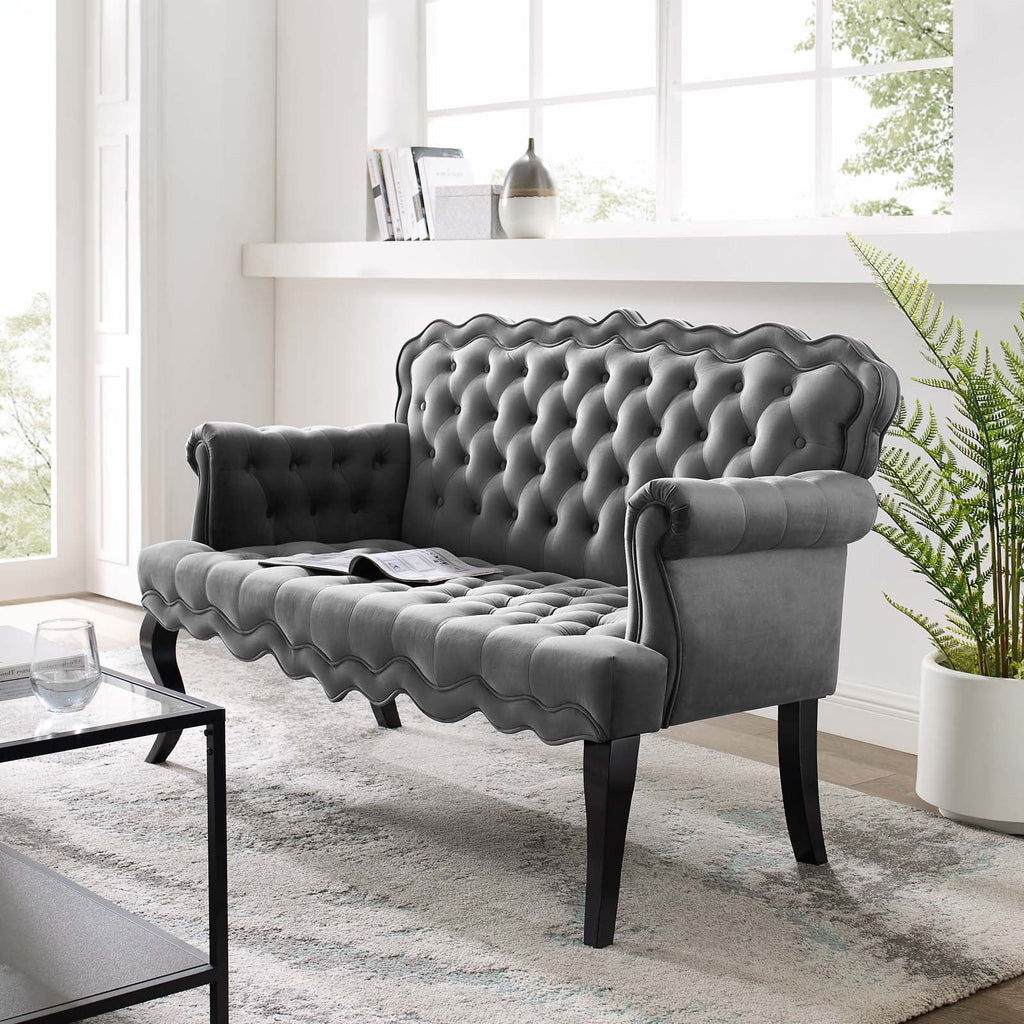 Grey Velvet Loveseat Sofa O3536