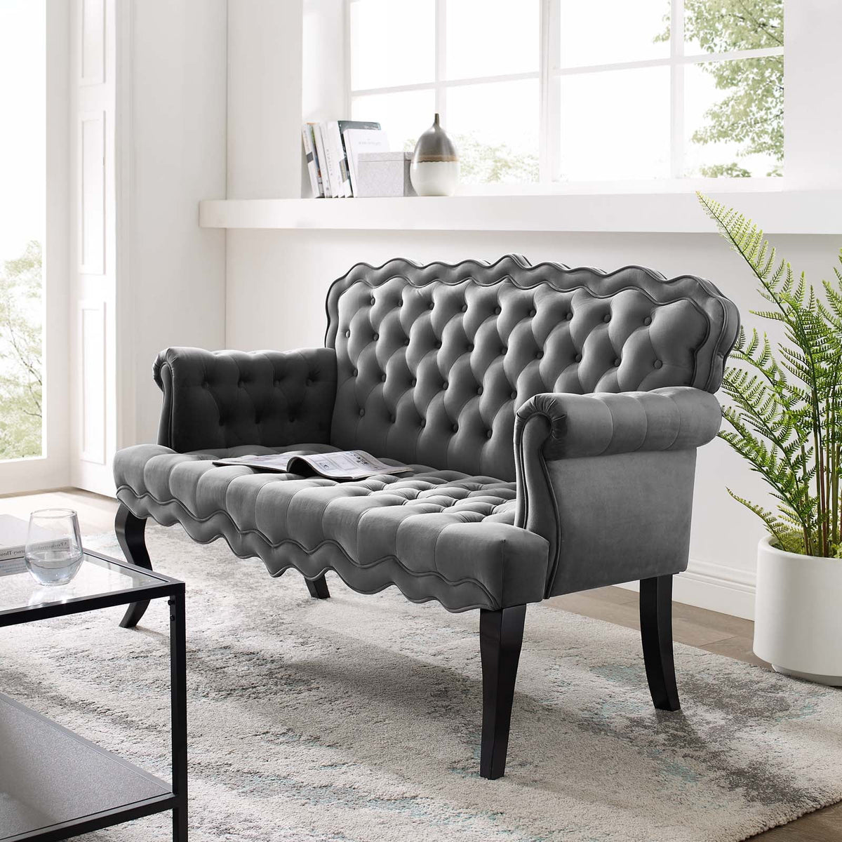 Grey Velvet Loveseat Sofa O3536