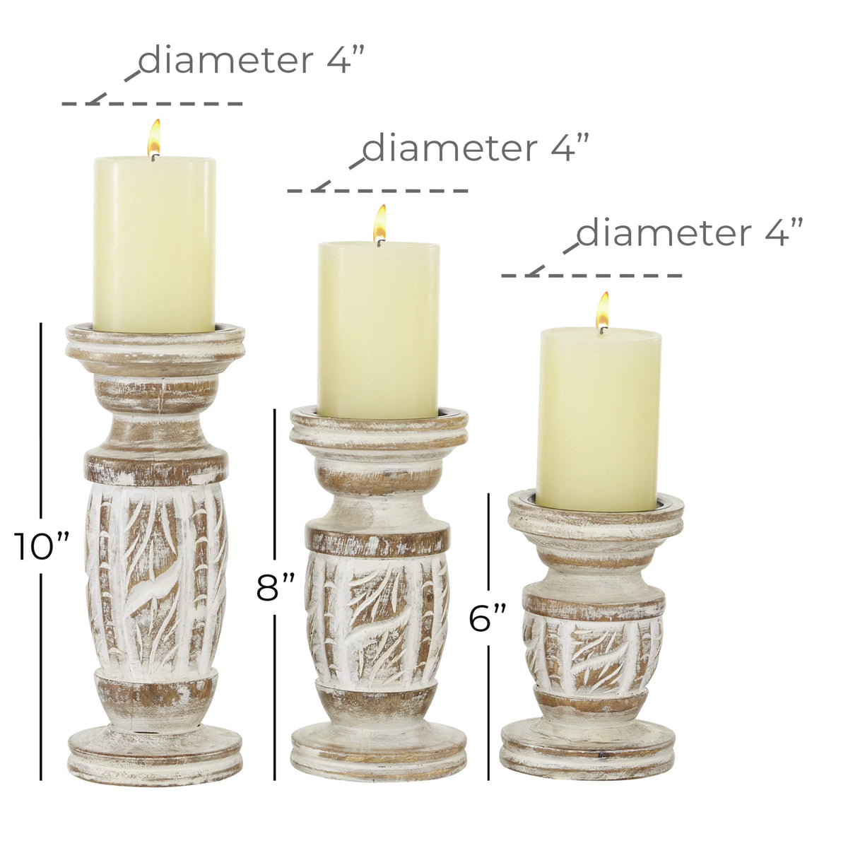White Wash Wood Candle Holder Set of 3 H408799