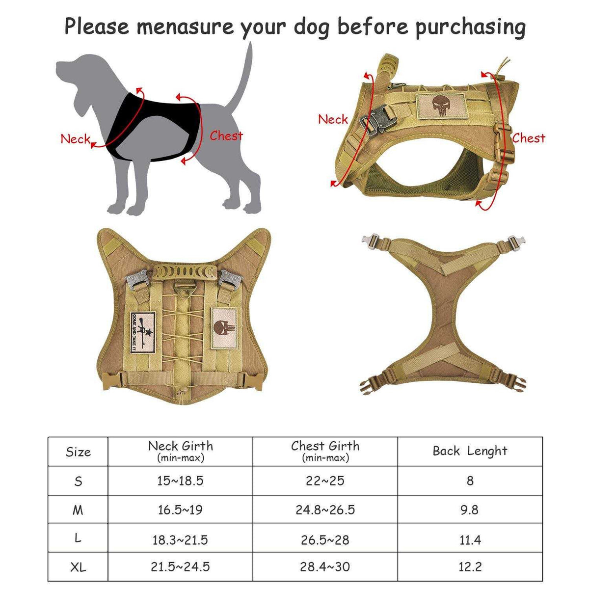 Tactical Service Dog Vest Harness with Rubber Handle & Metal Q147