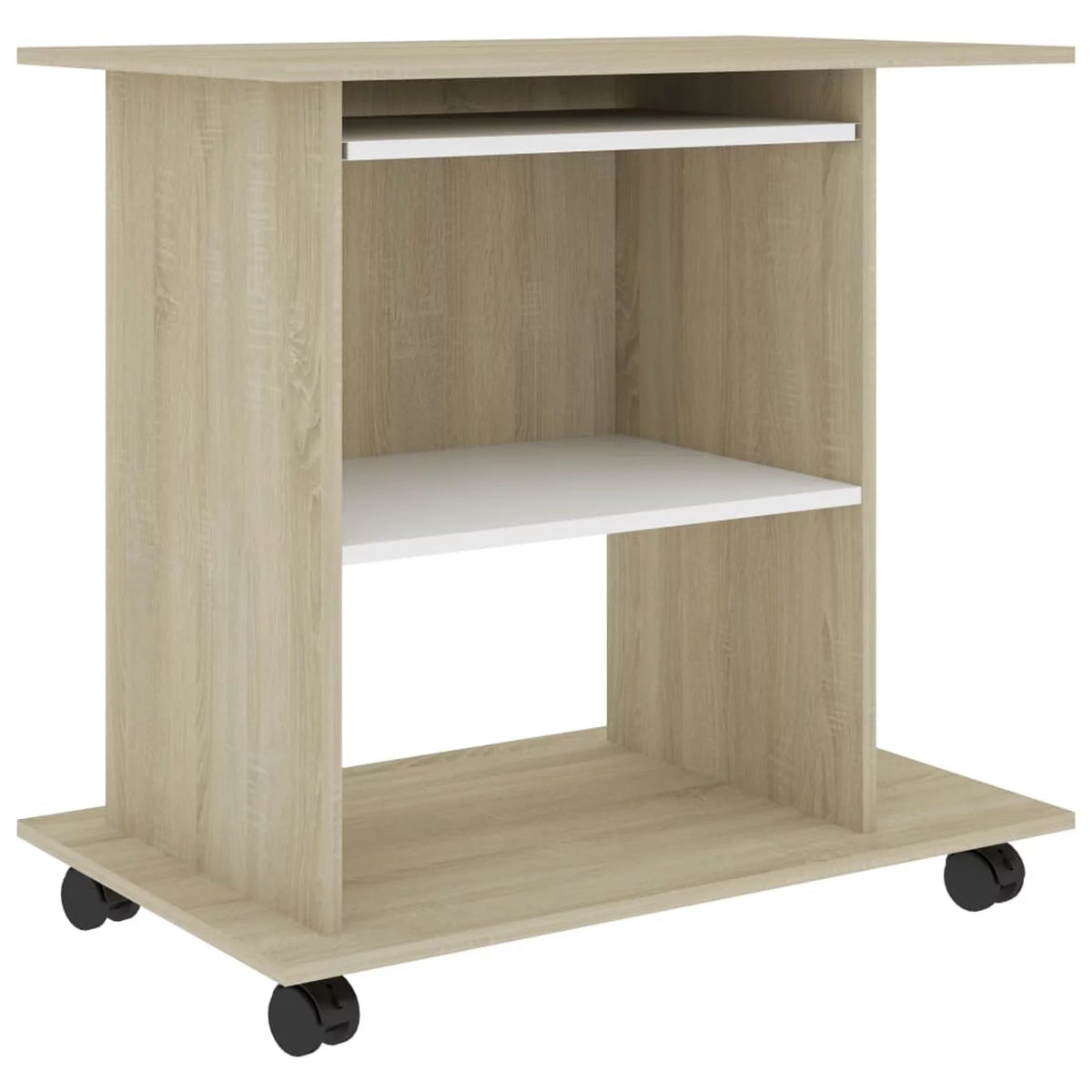 White and Sonoma Oak Computer Desk with Keyboard Tray B6755