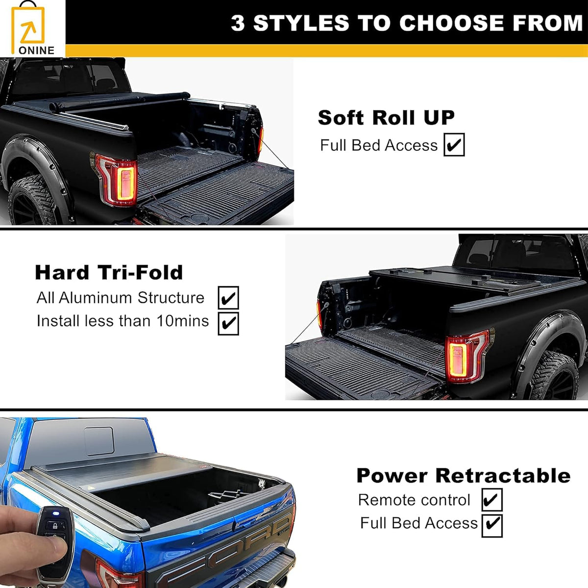 Hard Tri-Fold Truck Bed Tonneau Cover for 2020-2022 Jeep Gladiator JT 5ft Bed R669227