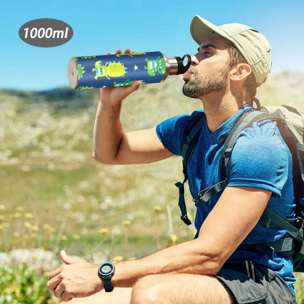 Green Dinosaur Blue Stainless Steel Insulated Water Bottle with Straw Lid V591