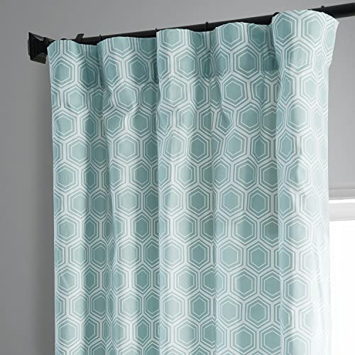 Geometric Printed Cotton Curtains 84 Inches Long (1 Panel) 50W x 84L Honeycomb Aqua T519