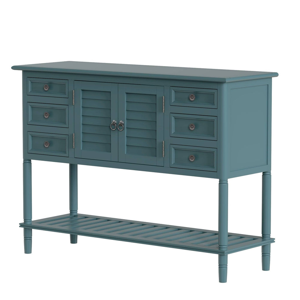 Green Wood Console Table with 6 Drawer and 1 Cabinet and 1 Shelf S390
