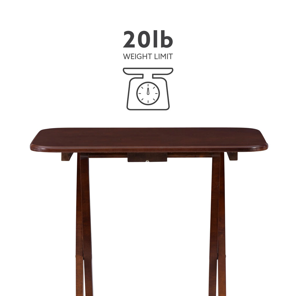 Folding Tray Table Set with Stand, 5 Pieces, Dark Cherry and White H256