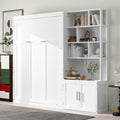 White Full Size Wood Murphy Bed with Storage Shelves and Cabinet Z180514