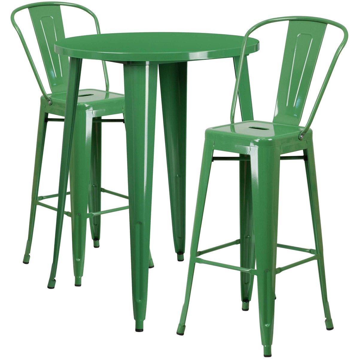 Round Green Metal Bar Table Set with 2 Stools W9918