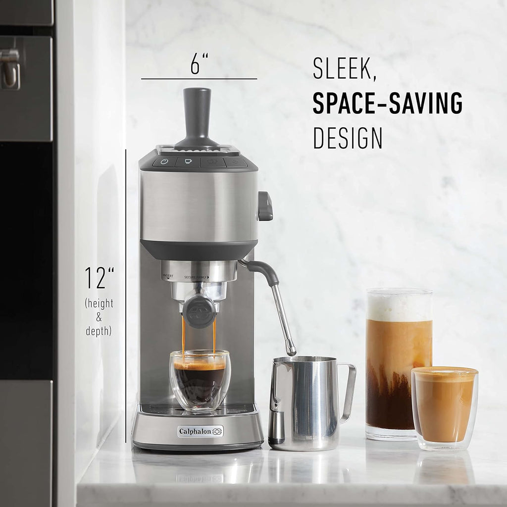 Compact Espresso Machine with Milk Frother, Stainless Steel Q247345