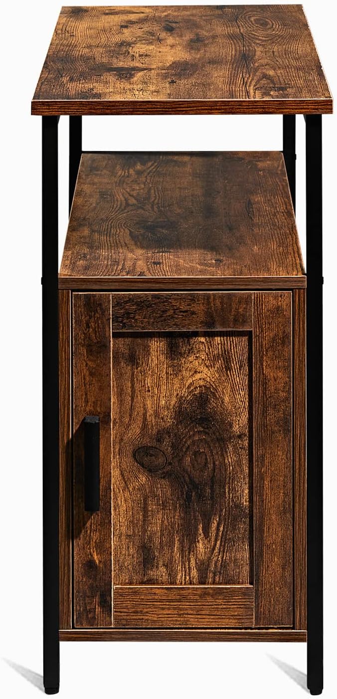 Rustic Brown Wooden End Table with Shelf and Storage Cabinet O153