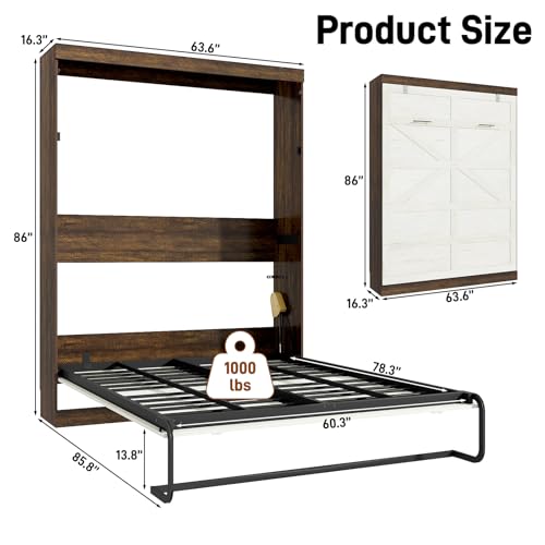 Queen Size Wood Wall Bed with LED Lights T27251
