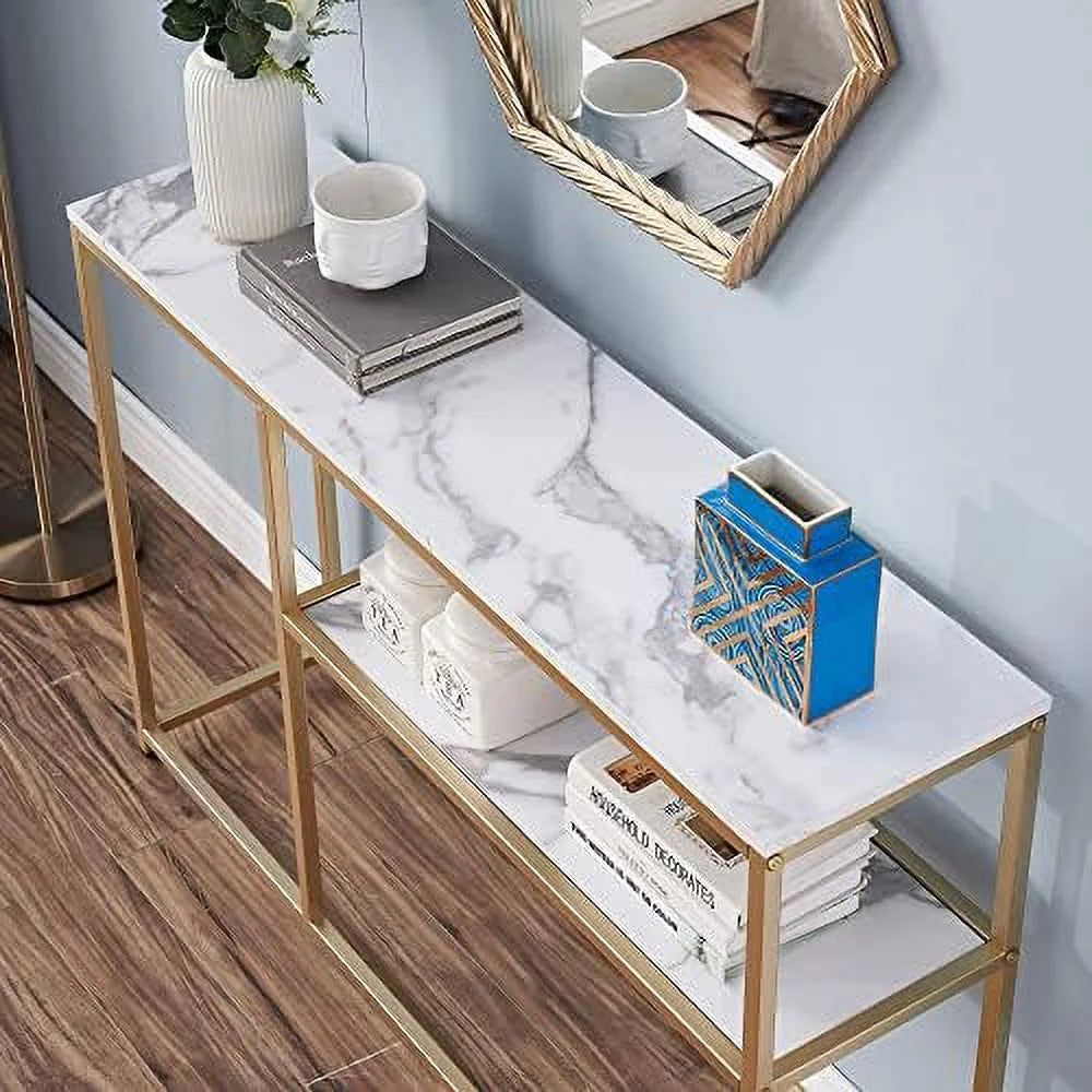 Narrow White Marble Console Table 47 inch M185