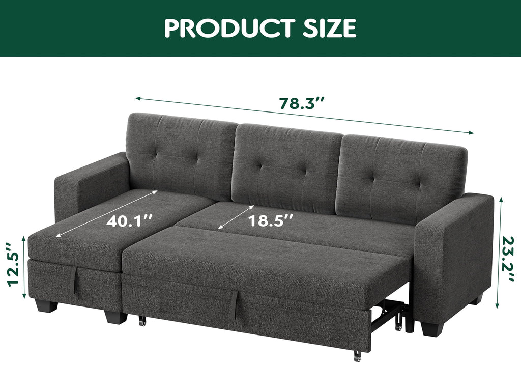 78.3'' W Convertible L-Shape Sofa with Storage Chaise and Pull-out Sofa Bed, Gray C503384