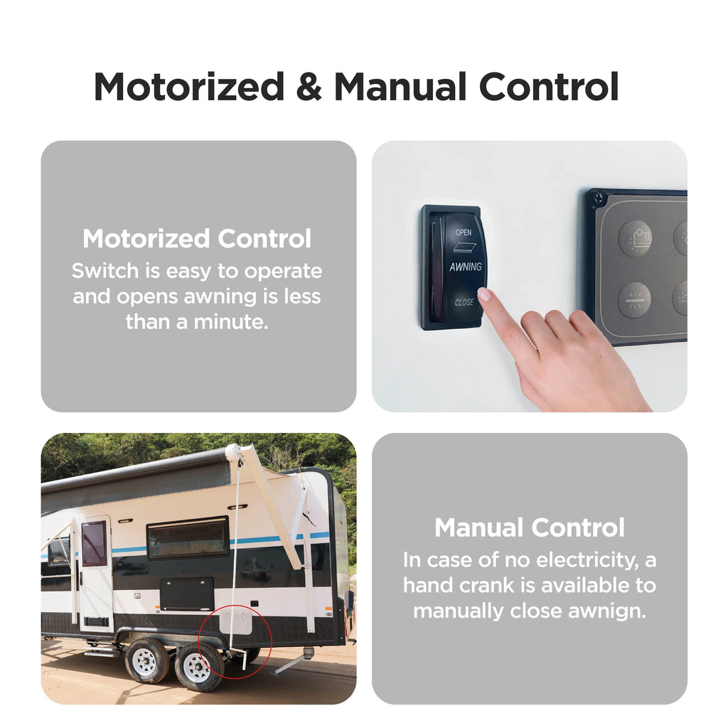 Retractable Motorized 20'X8' RV Patio Canopy Awning Black O9711