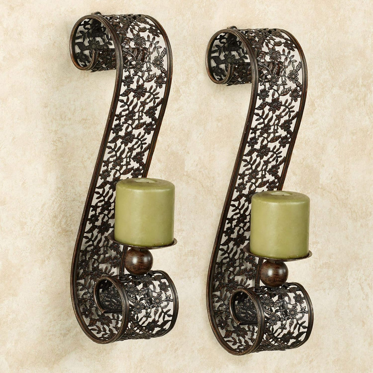 Ivory Beige Metal Wall Sconce Pair, Set of Two, 16 Inches High Q5399