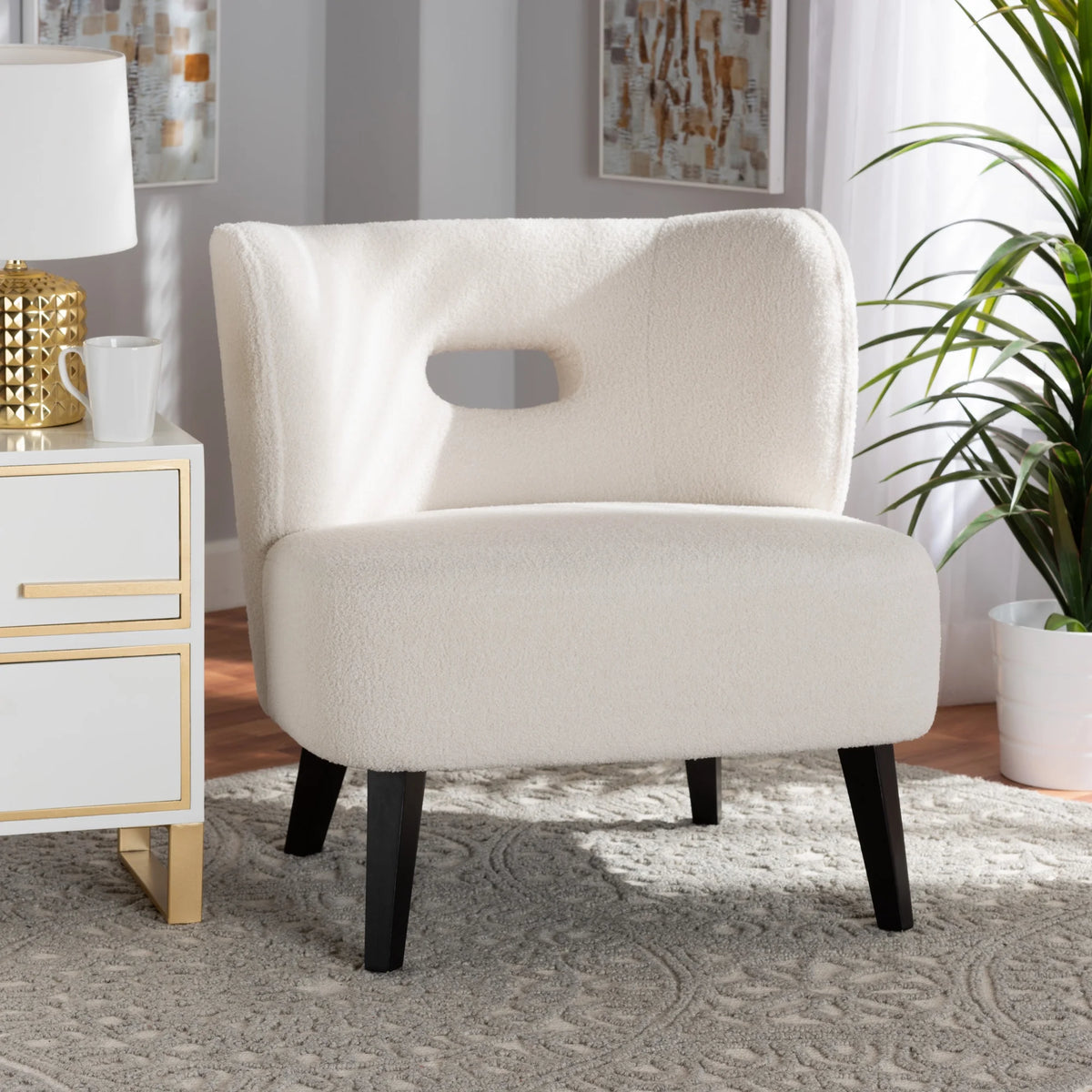 Ivory Boucle Upholstered Accent Chair F17529