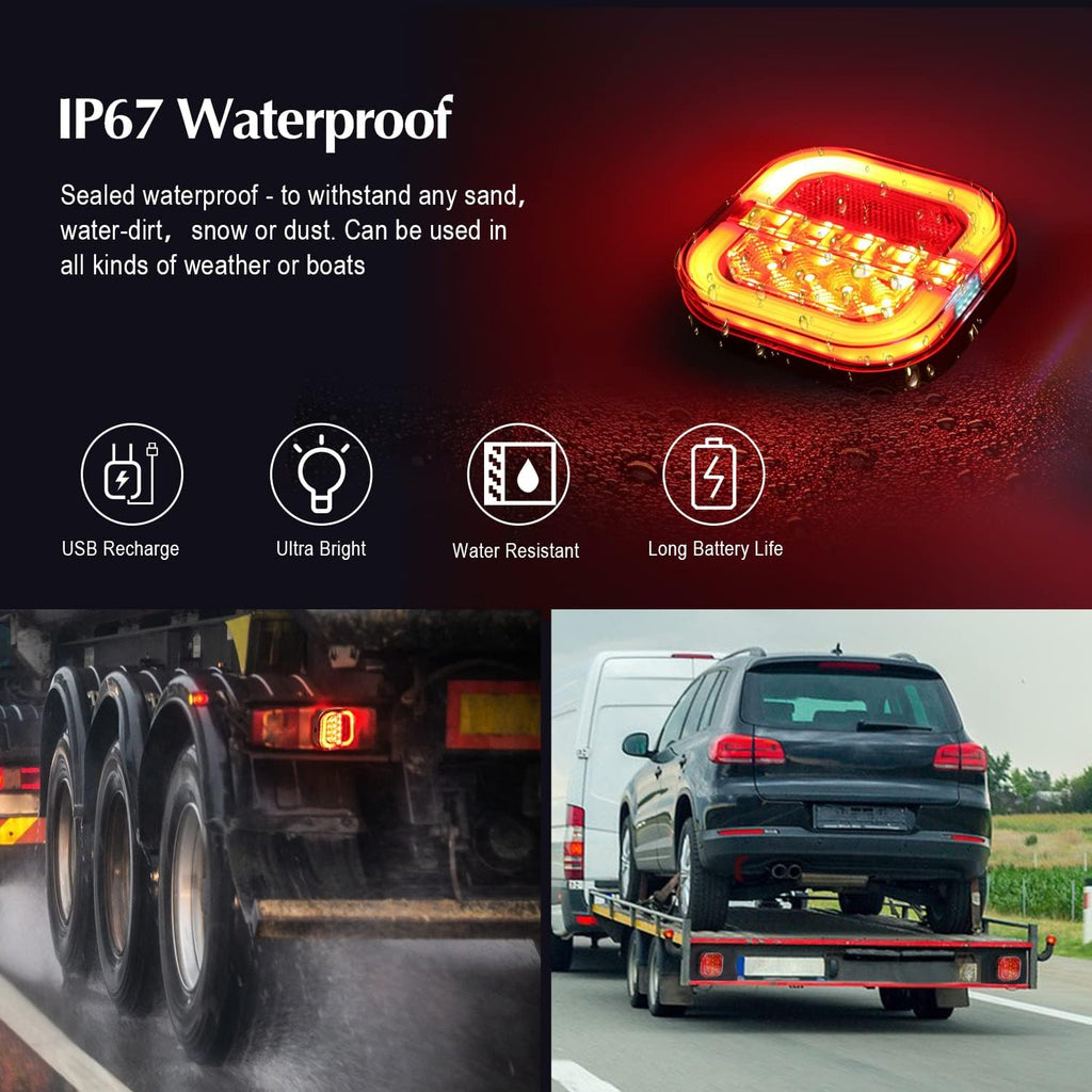 2 Pcs Rechargeable LED Magnetic Trailer Lights Kit T20655