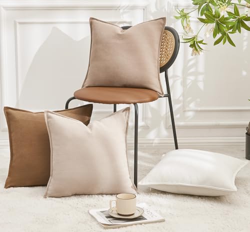 Neutral Khaki 18x18 Inch Chenille Pillow Covers Set of 2 F643380