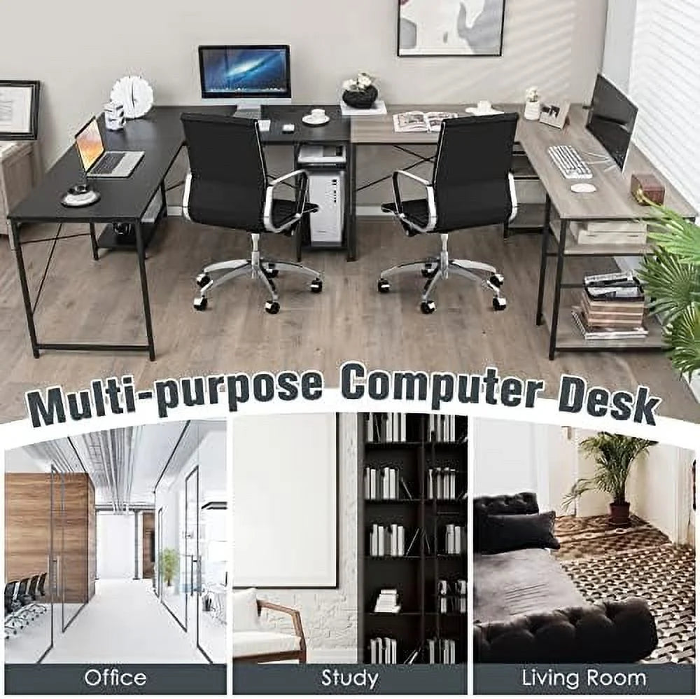 L-Shaped Convertible Computer Desk with 4-Tier Shelves W88728