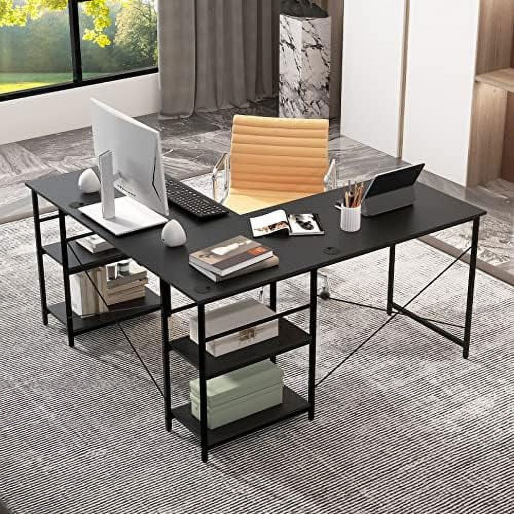 L-Shaped Convertible Computer Desk with 4-Tier Shelves W88728