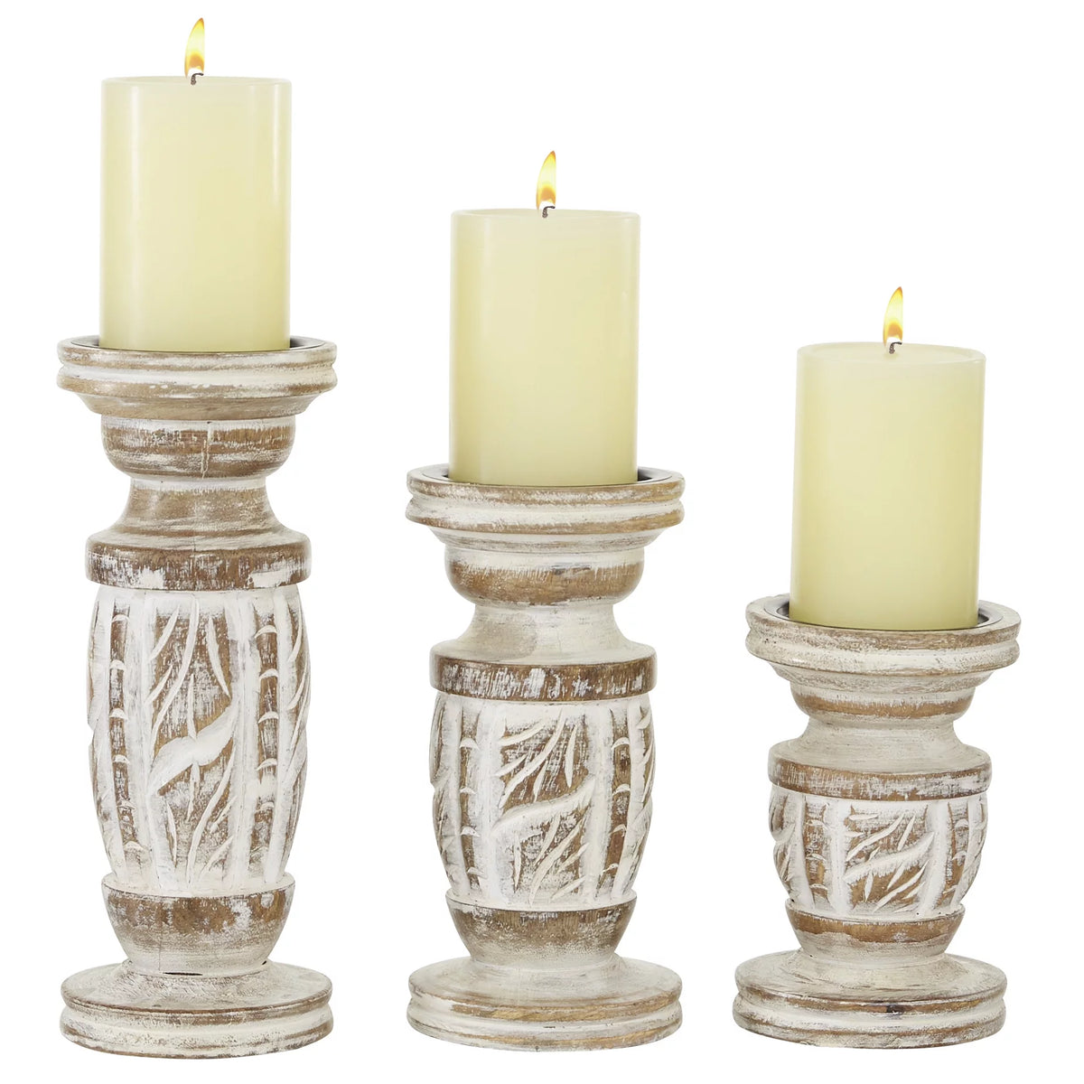 White Wash Wood Candle Holder Set of 3 H408799