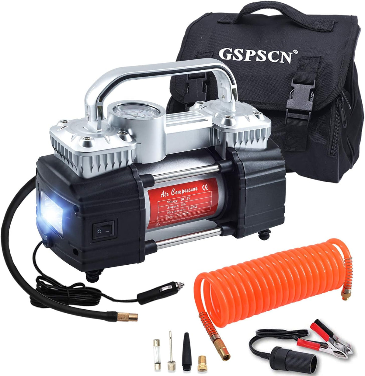 Dual Cylinder 12V Portable Tire Inflator 150PSI with LED Light, Pack of 2 F332991