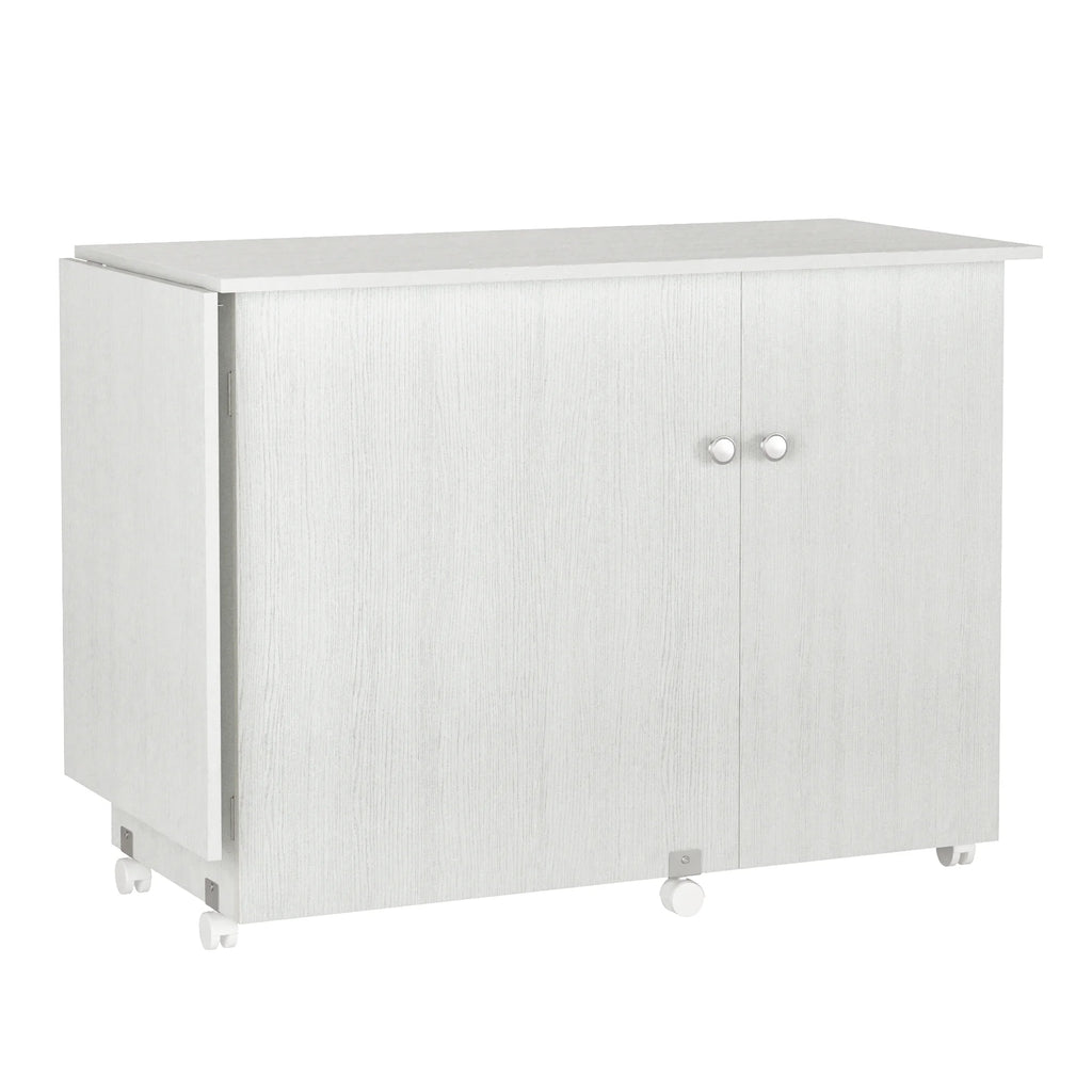 White 63 Inch Folding Sewing Machine Table with Storage Shelves I8977