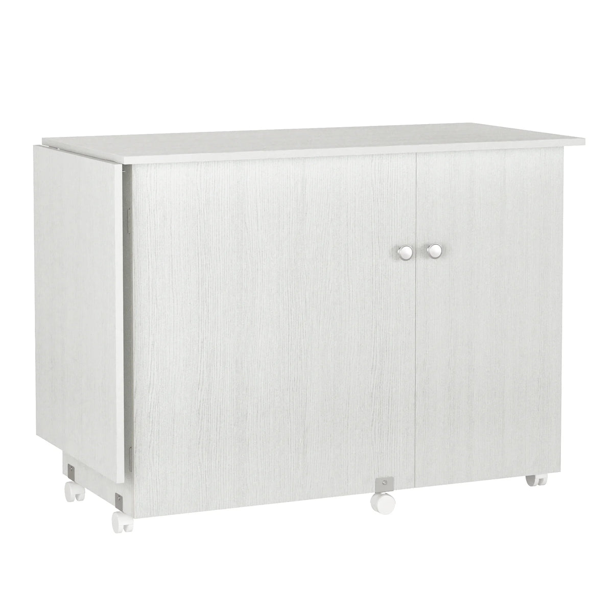 White 63 Inch Folding Sewing Machine Table with Storage Shelves I8977