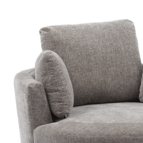 Beige Oversized Round Chenille Swivel Accent Barrel Chair with 3 Pillows W925