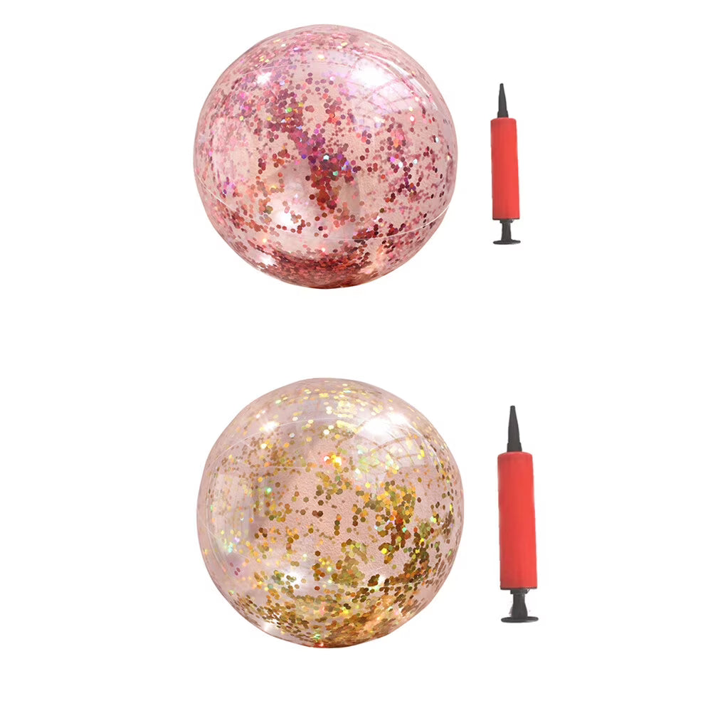 2pcs Glitter Sequin Beach Balls Inflatable Ball Toys with Pumps W129089